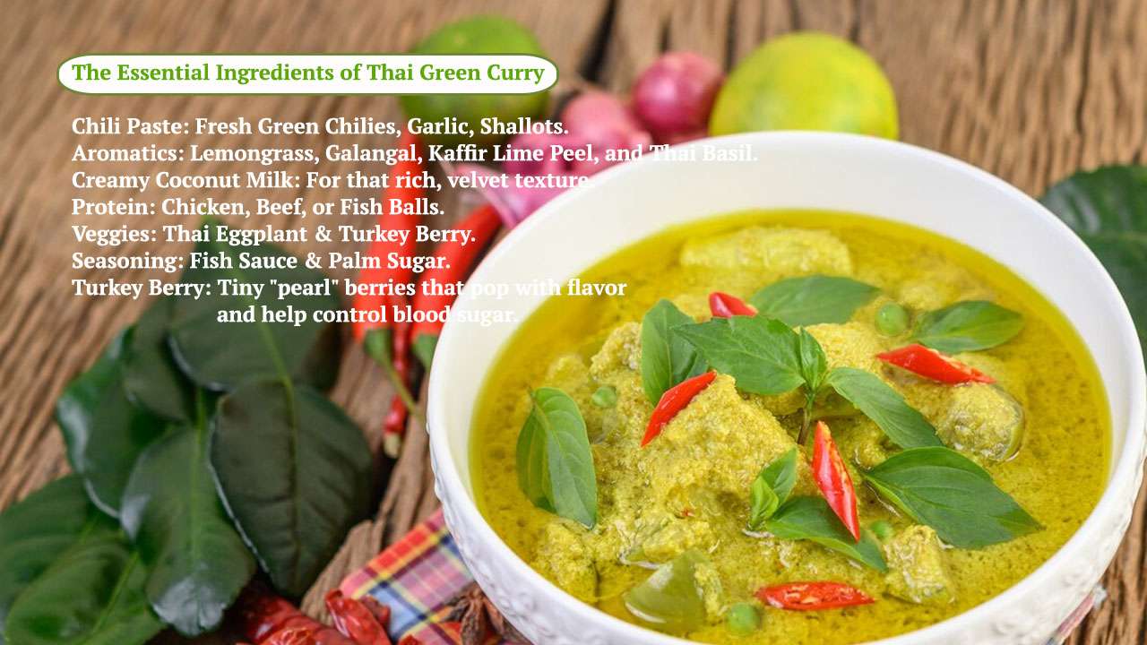 Thai Green Curry, The Ultimate Thai Superfood: Green Curry, Tasty Flavor, Healthy Glow,Authentic Thai Green Curry with herbs and eggplant
